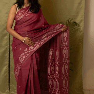 Wine Splendor Handwoven Chanderi Jamdani Saree