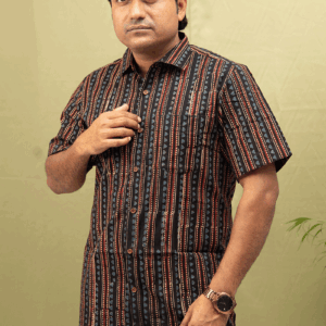 Indigo Waves Hand-Block Cotton Shirt