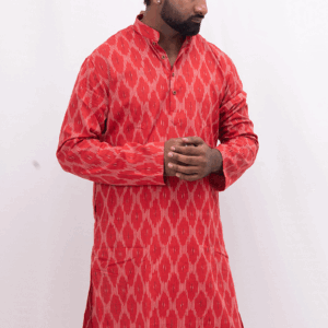 Crimson Horizon Ikat Kurta