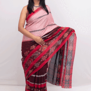 Handwoven Pink & Maroon Dhonekhali Saree