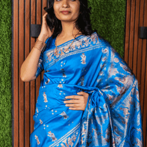 Handwoven Azure & Silver Baluchari Saree