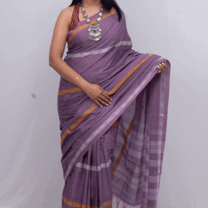 Handwoven Lavender-Mauve Dhonekhali Saree