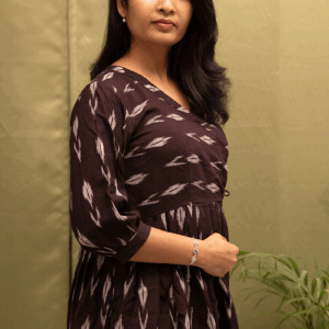 Olive Serenade: Handcrafted Floral Tiered Dress