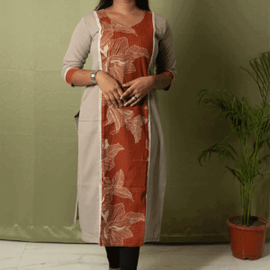 Handcrafted Terra Cotta & Ash Floral Kurti