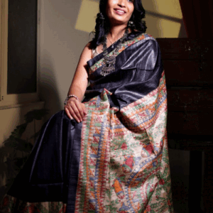 The Madhubani Noir Silk Saree