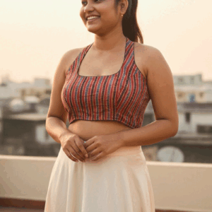 Hand-Block Printed Pure Cotton Ajrakh Halter Blouse