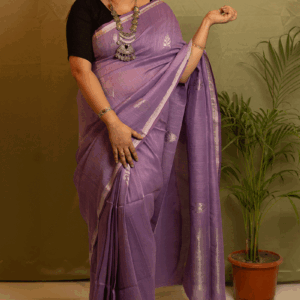 Captivate with Quiet Grace in the Lavanya Handwoven Lavender Cotton Linen Saree