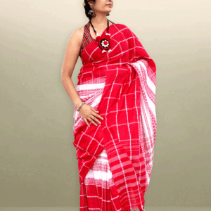 Crimson Lal-Par Dhaniakhali Cotton Saree