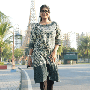 Midnight Maze: Geometric Cotton Kurti Ensemble