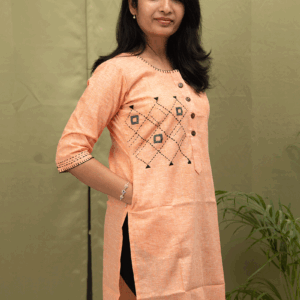 Peach Slub: Handcrafted Khadi Cotton Straight Kurti
