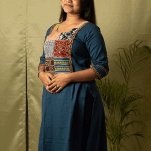 Indigo Mosaic: Handcrafted Patchwork Slub Kurti
