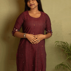 Maroon Grid: Handwoven Jamdani Kurti