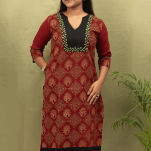 Cotton Ajrakh Hand Embroidered Kurti
