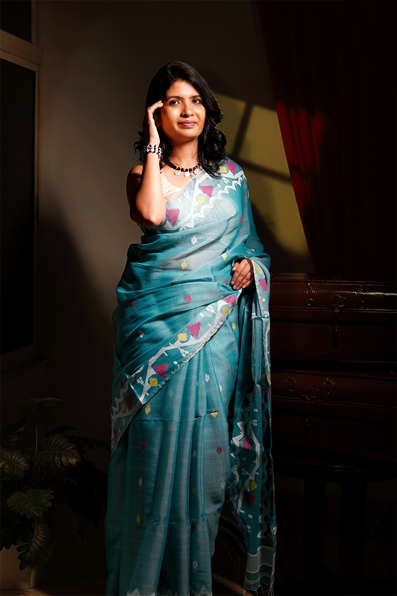 The Turquoise Silk Jamdani